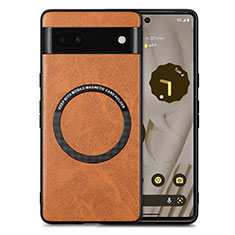 Coque Silicone Gel Motif Cuir Housse Etui avec Magnetique S02D pour Google Pixel 6a 5G Marron