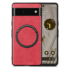 Coque Silicone Gel Motif Cuir Housse Etui avec Magnetique S02D pour Google Pixel 6a 5G Rouge