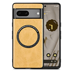 Coque Silicone Gel Motif Cuir Housse Etui avec Magnetique S02D pour Google Pixel 7 5G Jaune