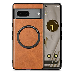 Coque Silicone Gel Motif Cuir Housse Etui avec Magnetique S02D pour Google Pixel 7 5G Marron