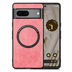 Coque Silicone Gel Motif Cuir Housse Etui avec Magnetique S02D pour Google Pixel 7 5G Rose