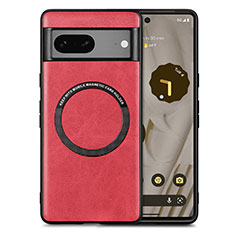 Coque Silicone Gel Motif Cuir Housse Etui avec Magnetique S02D pour Google Pixel 7 5G Rouge