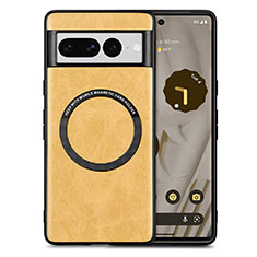 Coque Silicone Gel Motif Cuir Housse Etui avec Magnetique S02D pour Google Pixel 7 Pro 5G Jaune