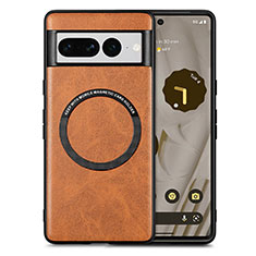 Coque Silicone Gel Motif Cuir Housse Etui avec Magnetique S02D pour Google Pixel 7 Pro 5G Marron