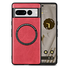 Coque Silicone Gel Motif Cuir Housse Etui avec Magnetique S02D pour Google Pixel 7 Pro 5G Rouge