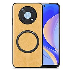 Coque Silicone Gel Motif Cuir Housse Etui avec Magnetique S02D pour Huawei Enjoy 50 Pro Jaune