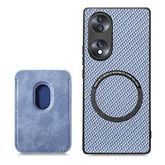 Coque Silicone Gel Motif Cuir Housse Etui avec Magnetique S02D pour Huawei Honor 70 5G Bleu