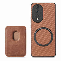 Coque Silicone Gel Motif Cuir Housse Etui avec Magnetique S02D pour Huawei Honor 80 5G Marron