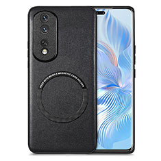 Coque Silicone Gel Motif Cuir Housse Etui avec Magnetique S02D pour Huawei Honor 80 Pro 5G Noir