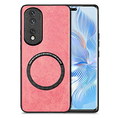 Coque Silicone Gel Motif Cuir Housse Etui avec Magnetique S02D pour Huawei Honor 80 Pro 5G Rose