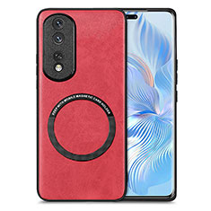 Coque Silicone Gel Motif Cuir Housse Etui avec Magnetique S02D pour Huawei Honor 80 Pro 5G Rouge