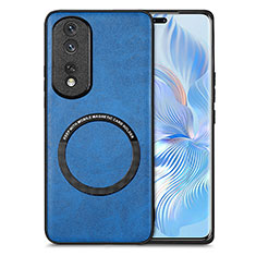 Coque Silicone Gel Motif Cuir Housse Etui avec Magnetique S02D pour Huawei Honor 80 Pro Flat 5G Bleu