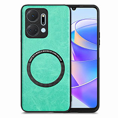 Coque Silicone Gel Motif Cuir Housse Etui avec Magnetique S02D pour Huawei Honor X7a Vert