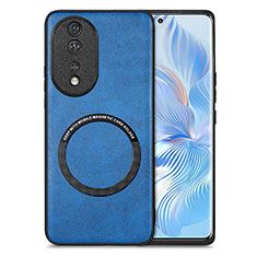 Coque Silicone Gel Motif Cuir Housse Etui avec Magnetique S03D pour Huawei Honor 80 5G Bleu