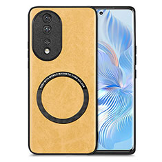 Coque Silicone Gel Motif Cuir Housse Etui avec Magnetique S03D pour Huawei Honor 80 5G Jaune