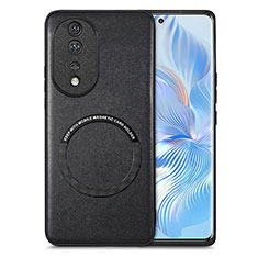 Coque Silicone Gel Motif Cuir Housse Etui avec Magnetique S03D pour Huawei Honor 80 5G Noir