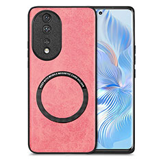 Coque Silicone Gel Motif Cuir Housse Etui avec Magnetique S03D pour Huawei Honor 80 5G Rose