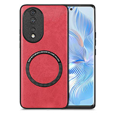 Coque Silicone Gel Motif Cuir Housse Etui avec Magnetique S03D pour Huawei Honor 80 5G Rouge