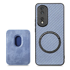 Coque Silicone Gel Motif Cuir Housse Etui avec Magnetique S03D pour Huawei Honor 80 Pro 5G Bleu