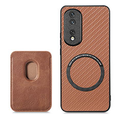 Coque Silicone Gel Motif Cuir Housse Etui avec Magnetique S03D pour Huawei Honor 80 Pro 5G Marron