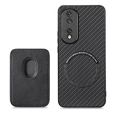 Coque Silicone Gel Motif Cuir Housse Etui avec Magnetique S03D pour Huawei Honor 80 Pro 5G Noir