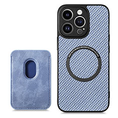 Coque Silicone Gel Motif Cuir Housse Etui avec Magnetique S08D pour Apple iPhone 14 Pro Bleu