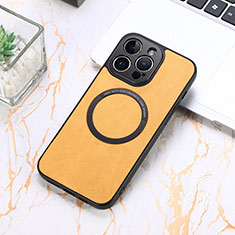 Coque Silicone Gel Motif Cuir Housse Etui avec Magnetique S11D pour Apple iPhone 13 Pro Max Jaune