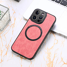 Coque Silicone Gel Motif Cuir Housse Etui avec Magnetique S11D pour Apple iPhone 13 Pro Rose