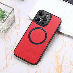 Coque Silicone Gel Motif Cuir Housse Etui avec Magnetique S11D pour Apple iPhone 13 Pro Rouge