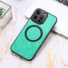 Coque Silicone Gel Motif Cuir Housse Etui avec Magnetique S11D pour Apple iPhone 13 Pro Vert