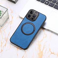 Coque Silicone Gel Motif Cuir Housse Etui avec Magnetique S11D pour Apple iPhone 15 Pro Max Bleu