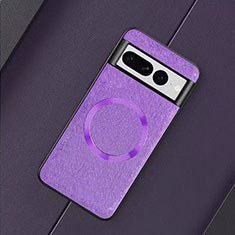 Coque Silicone Gel Motif Cuir Housse Etui avec Magnetique TB1 pour Google Pixel 7 Pro 5G Violet