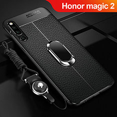 Coque Silicone Gel Motif Cuir Housse Etui avec Support Bague Anneau Aimante Magnetique A01 pour Huawei Honor Magic 2 Noir