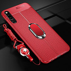 Coque Silicone Gel Motif Cuir Housse Etui avec Support Bague Anneau Aimante Magnetique A01 pour Huawei Honor Magic 2 Rouge