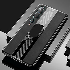 Coque Silicone Gel Motif Cuir Housse Etui avec Support Bague Anneau Aimante Magnetique A01 pour Xiaomi Mi 10 Noir