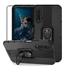 Coque Silicone Gel Motif Cuir Housse Etui avec Support Bague Anneau Aimante Magnetique K01 pour Huawei Honor 20S Noir