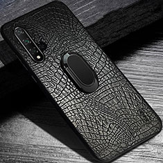 Coque Silicone Gel Motif Cuir Housse Etui avec Support Bague Anneau Aimante Magnetique K02 pour Huawei Honor 20S Noir