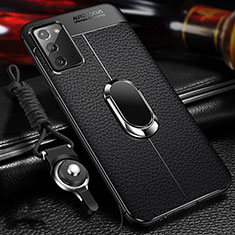 Coque Silicone Gel Motif Cuir Housse Etui avec Support Bague Anneau Aimante Magnetique N02 pour Samsung Galaxy Note 20 5G Noir