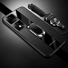 Coque Silicone Gel Motif Cuir Housse Etui avec Support Bague Anneau Aimante Magnetique PB1 pour Huawei Honor 80 GT 5G Noir