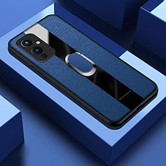 Coque Silicone Gel Motif Cuir Housse Etui avec Support Bague Anneau Aimante Magnetique PB1 pour OnePlus 9 5G Bleu