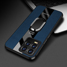 Coque Silicone Gel Motif Cuir Housse Etui avec Support Bague Anneau Aimante Magnetique PB1 pour Realme 8 4G Bleu