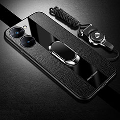 Coque Silicone Gel Motif Cuir Housse Etui avec Support Bague Anneau Aimante Magnetique PB1 pour Realme V20 5G Noir