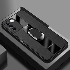 Coque Silicone Gel Motif Cuir Housse Etui avec Support Bague Anneau Aimante Magnetique PB1 pour Vivo V27 5G Noir