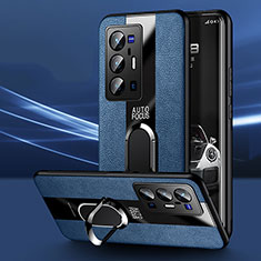 Coque Silicone Gel Motif Cuir Housse Etui avec Support Bague Anneau Aimante Magnetique PB1 pour Vivo X70 Pro+ Plus 5G Bleu