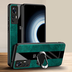 Coque Silicone Gel Motif Cuir Housse Etui avec Support Bague Anneau Aimante Magnetique PB1 pour Xiaomi Mi 12T Pro 5G Vert