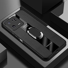 Coque Silicone Gel Motif Cuir Housse Etui avec Support Bague Anneau Aimante Magnetique PB1 pour Xiaomi Mi 13 Pro 5G Noir