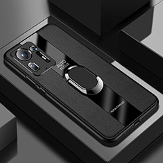 Coque Silicone Gel Motif Cuir Housse Etui avec Support Bague Anneau Aimante Magnetique PB1 pour Xiaomi Mi Mix 4 5G Noir