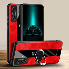 Coque Silicone Gel Motif Cuir Housse Etui avec Support Bague Anneau Aimante Magnetique PB1 pour Xiaomi Poco F4 GT 5G Rouge