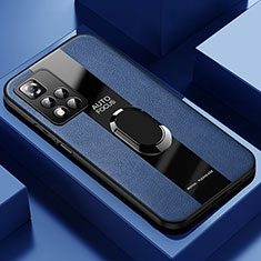 Coque Silicone Gel Motif Cuir Housse Etui avec Support Bague Anneau Aimante Magnetique PB1 pour Xiaomi Poco X4 NFC Bleu