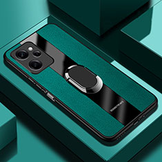 Coque Silicone Gel Motif Cuir Housse Etui avec Support Bague Anneau Aimante Magnetique PB1 pour Xiaomi Poco X5 Pro 5G Vert